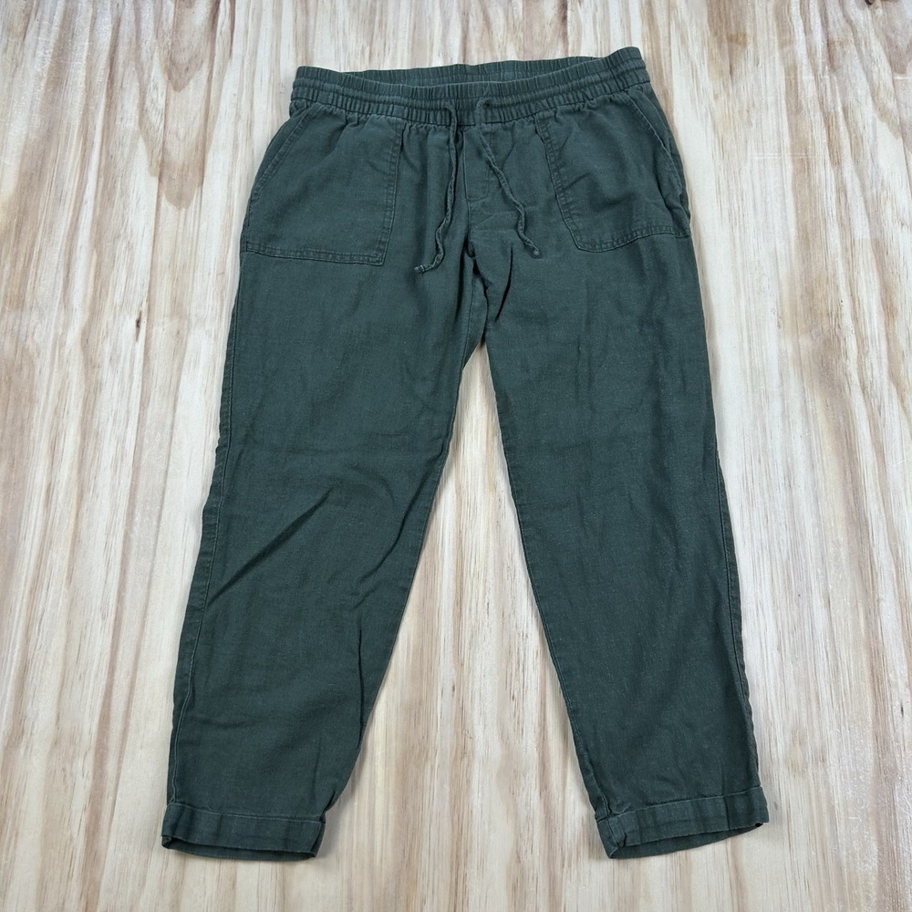 Old Navy Women's Medium Green Cropped Tapered Linen Blend Pants Casual Summer